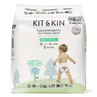 Kit & Kin Eco Friendly Hypoallergenic Size 6 Baby Nappy Pants For 15+ Kg, Pack of 18’s