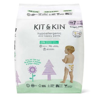 Kit & Kin Eco Friendly Hypoallergenic Size 7 Baby Nappy Pants For 17+ Kg, Pack of 16's