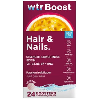 WTR Boost Hair & Nails Effervescent Boosters - Passion Fruit Flavor, Pack of 24's