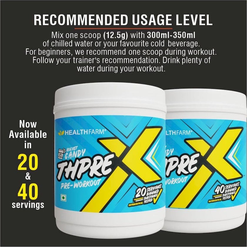 Healthfarm ThPreX Pre-Workout Supplement - Rocket Candy Flavor 500g, 40 Servings