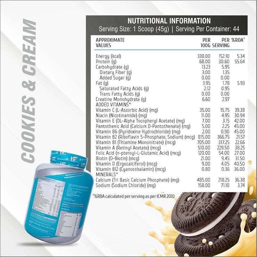 Healthfarm Nitro Fusion Whey Isolate Protein Powder - Cookies & Cream 2kg - 62 Servings