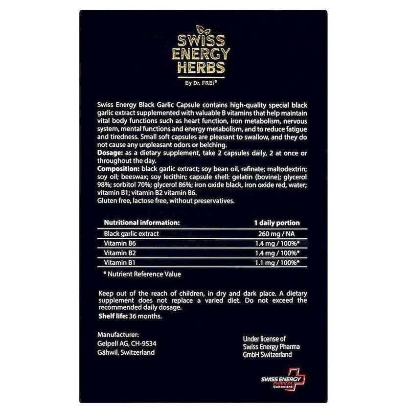 Swiss Energy Herbs Black Garlic With Vitamins B-Group Capsules, Pack of 20's
