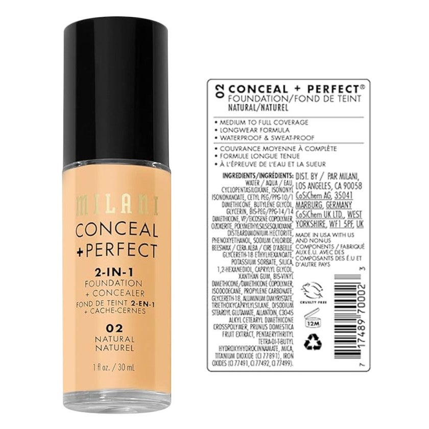 Milani Cosmetics Conceal + Perfect 2-In-1 Foundation & Concealer 30ml - Natural/02