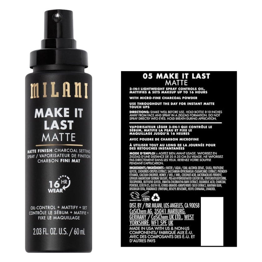 Milani Cosmetics Make It Last Matte Finish Setting Spray 60ml - Charcoal 