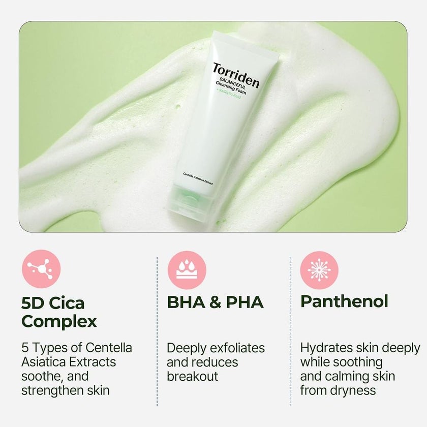 Torriden Balanceful Cica + Salicylic Acid Pore Cleansing Foam 150ml