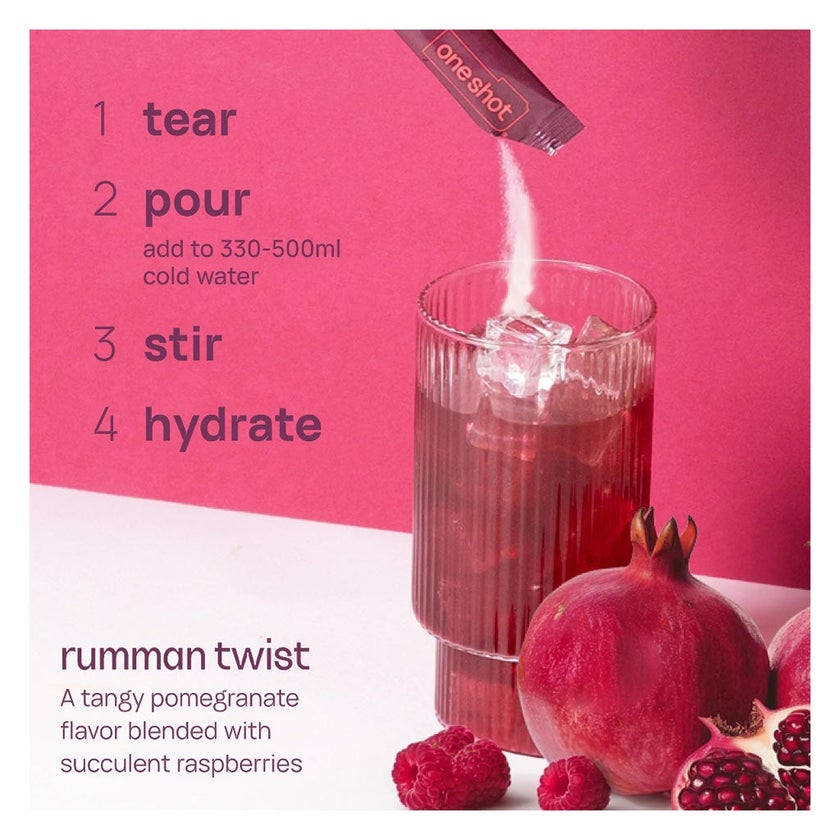 Oneshot Hydrate Rumman Twist Electrolyte & Vitamin Drink Sticks, Pack of 14's