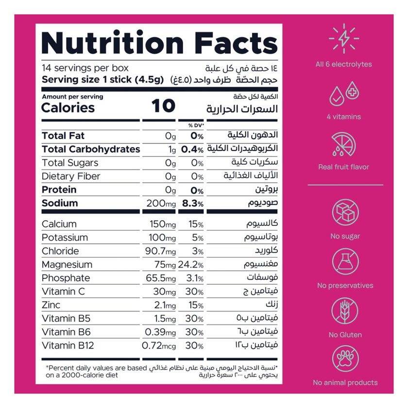 Oneshot Hydrate Rumman Twist Electrolyte & Vitamin Drink Sticks, Pack of 14's