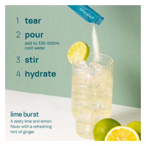 Oneshot Hydrate Lime Burst Electrolyte & Vitamin Drink Sticks, Pack of 14's