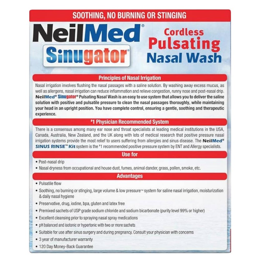NeilMed Sinugator Cordless Pulsating Nasal Wash With 30 Sinus Rinse