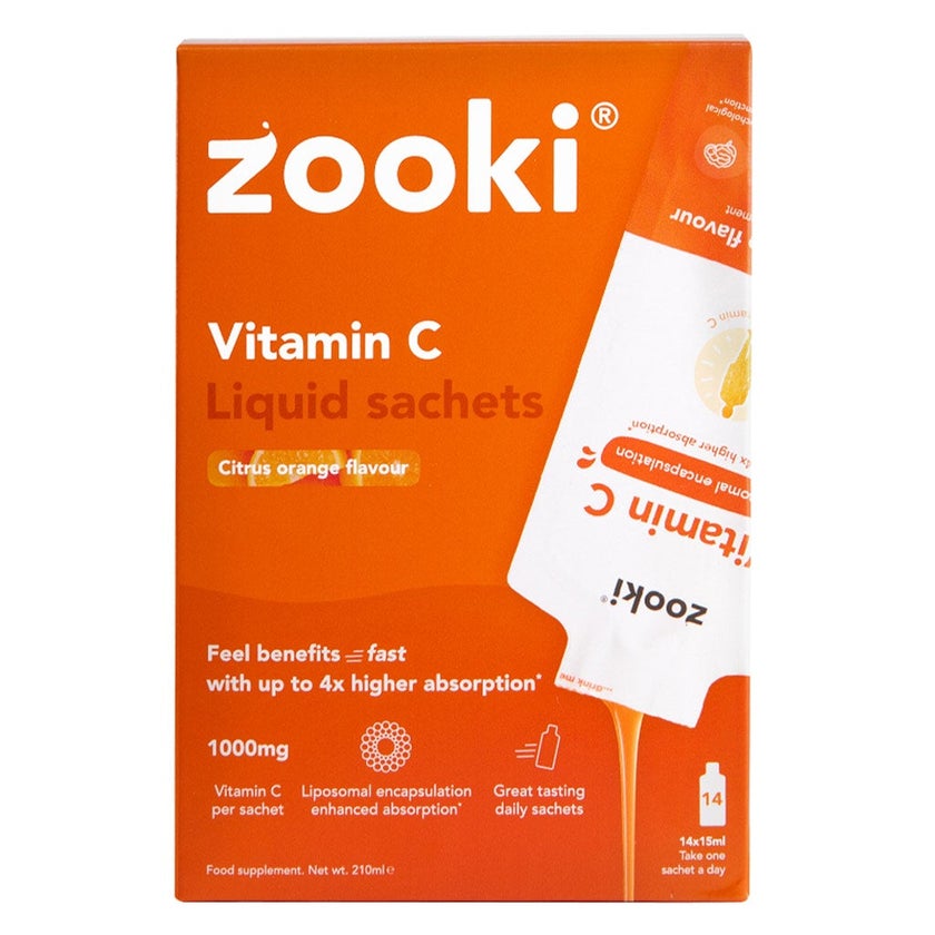 Zooki Liposomal Vitamin C 1000mg Orange Flavor Liquid Sachets 15ml, Pack of 14's