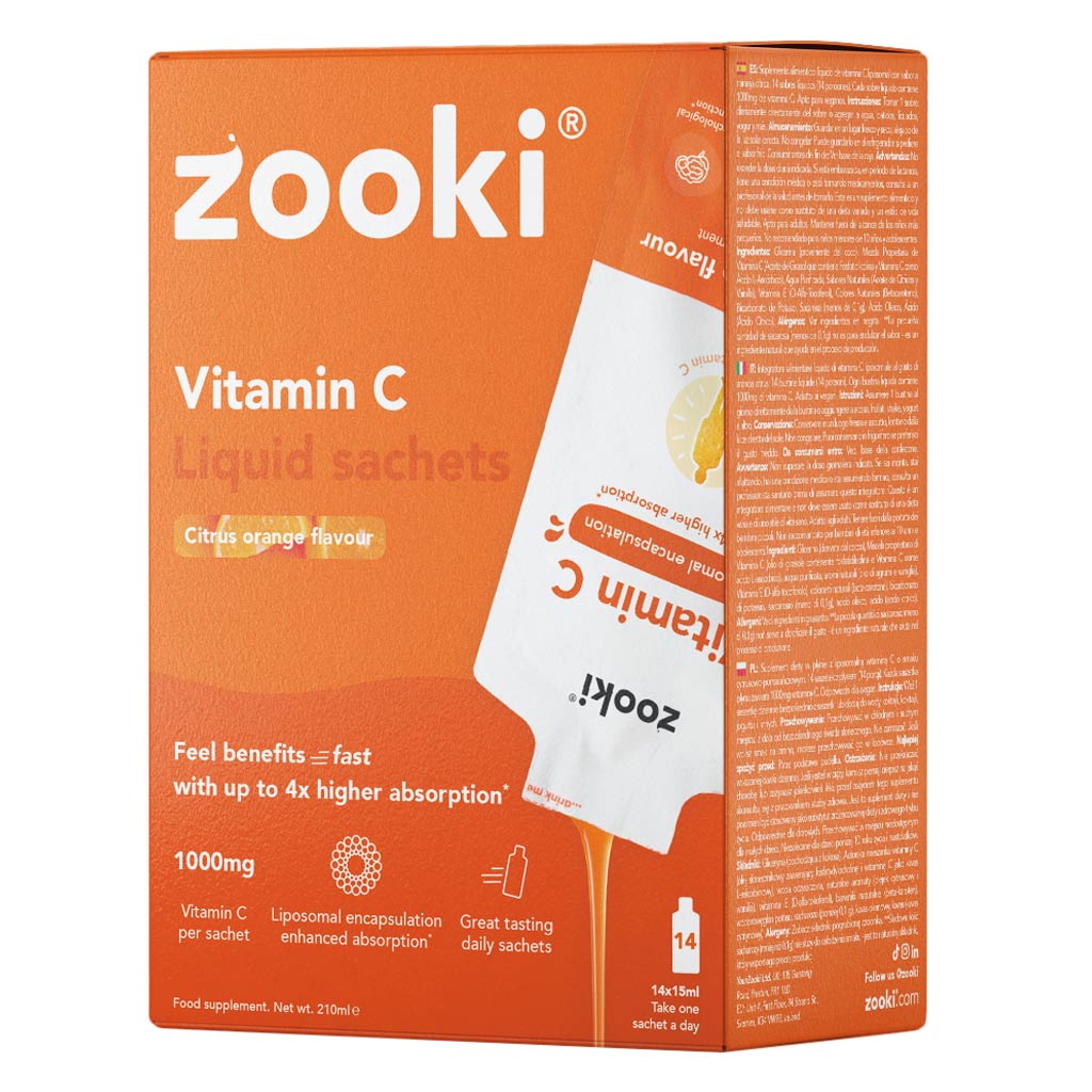 lipo vitamin c sachets Zooki Liposomal Vitamin C 1000mg Orange Flavor Liquid Sachets 15ml, Pack of  14's