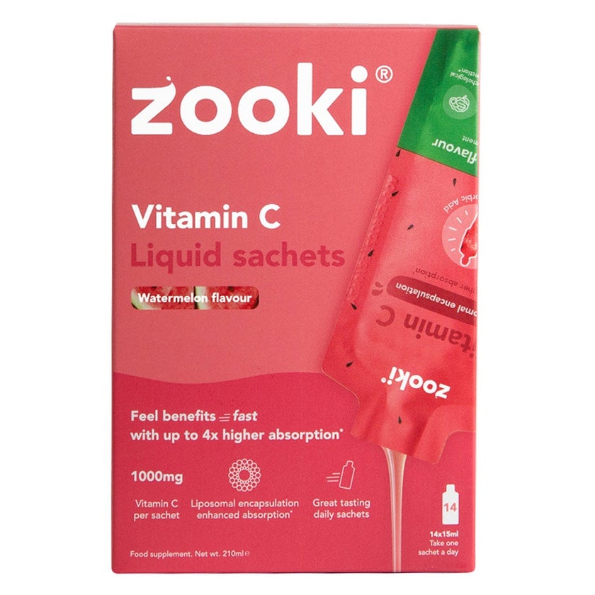 Zooki Liposomal Vitamin C 1000mg Watermelon Flavor Liquid Sachets 15ml, Pack of 14's