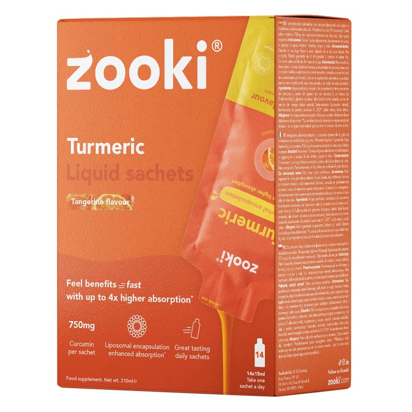 Zooki Liposomal Turmeric 750mg Tangerine Flavor Liquid Sachets 15ml, Pack of 14’s