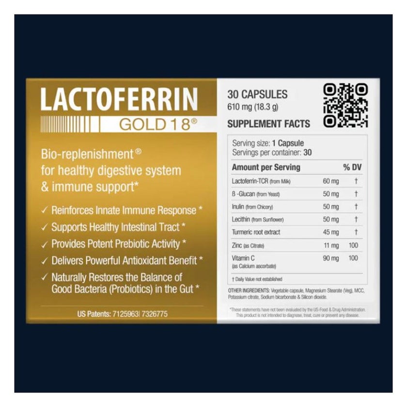 BioQuad Lactoferrin Gold 1.8 Dietary Supplement Capsules For Digestive & Immune Support, Pack of 30’s