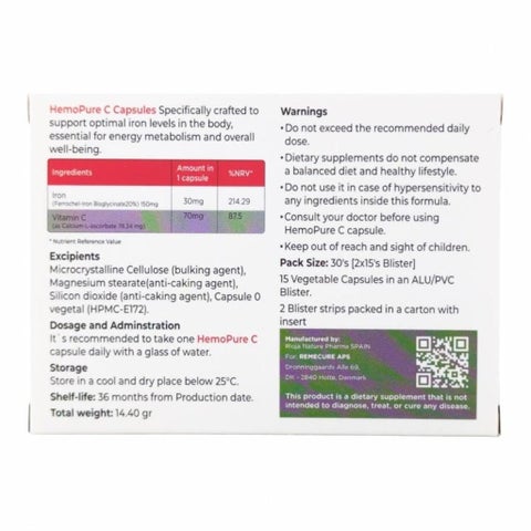 Hemopure C Iron + Vitamin C Capsules - 30 Capsules