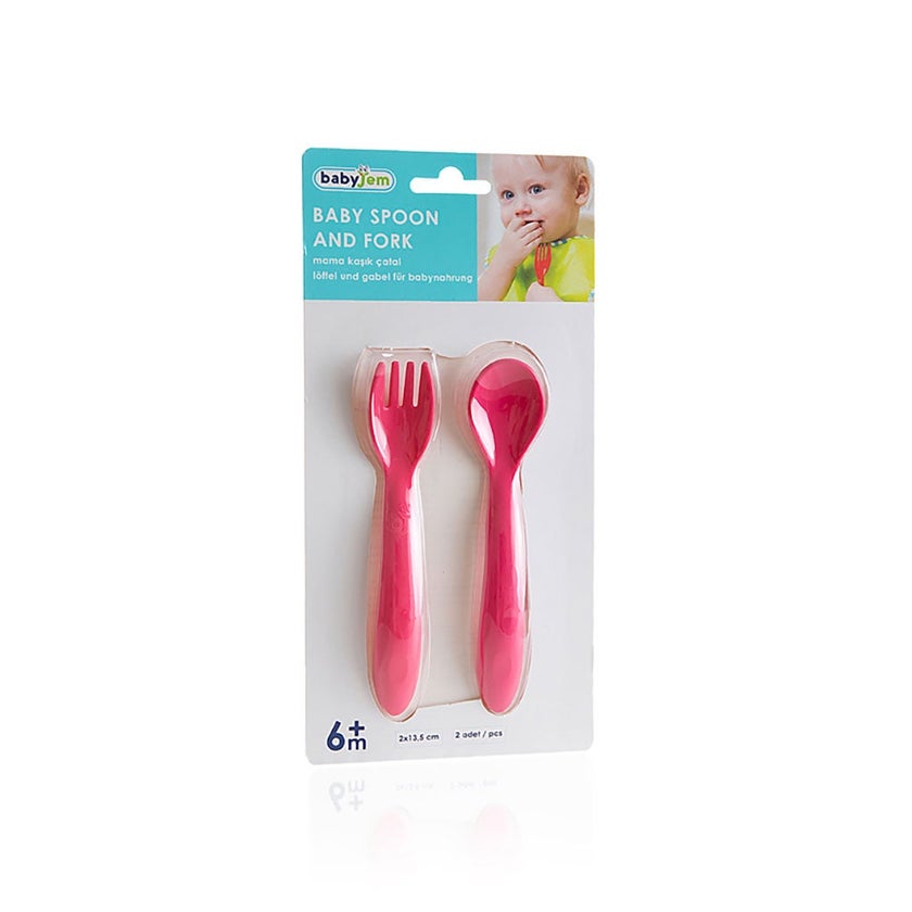 Babyjem Baby Spoon & Fork Set For 12+ Months - Red