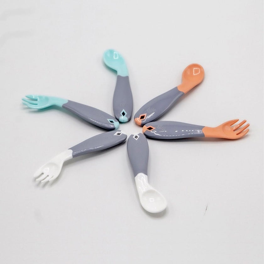 Babyjem Curved Right Handed Fork & Spoon Set For 6+ Months Baby - Green