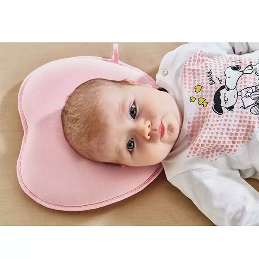 Babyjem Flat Head Baby Pillow For 0-6 Months, Color - Pink