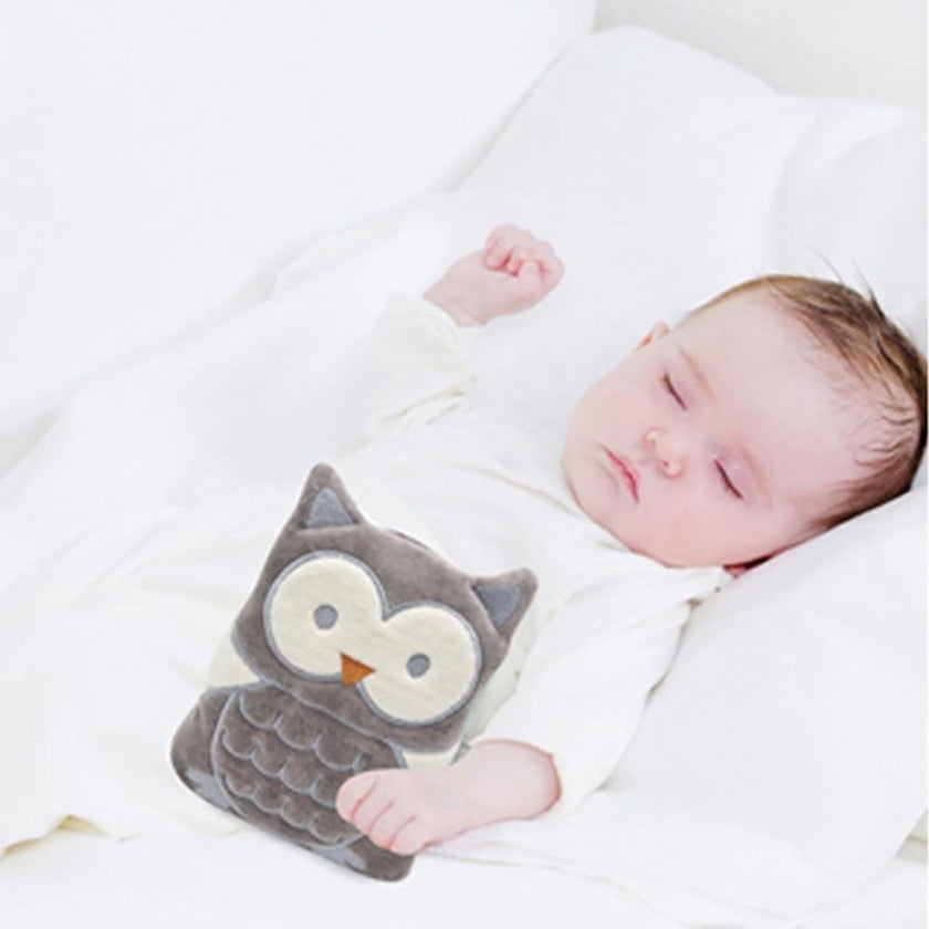 Babyjem Cherry Seeds Filled Velvet Colic Owl Shaped Baby Pillow - Grey