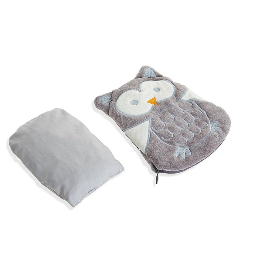 Babyjem Cherry Seeds Filled Velvet Colic Owl Shaped Baby Pillow - Grey