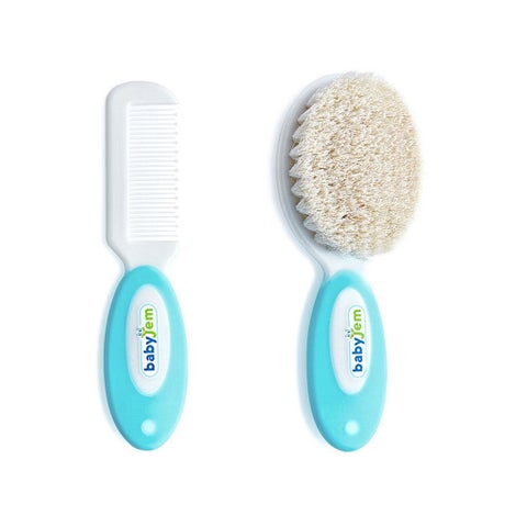 Babyjem Brush & Comb Set With Natural Bristles For 0+ Months, Color - Blue