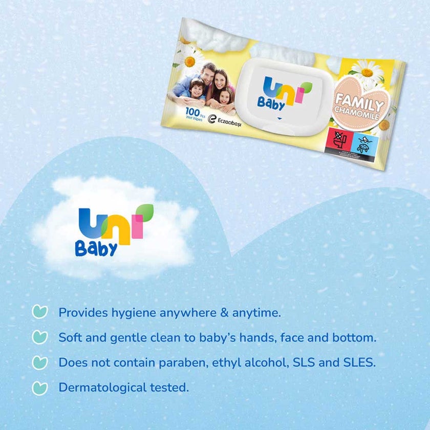 Uni Baby Family Chamomile Wet Wipes, Pack of 100's