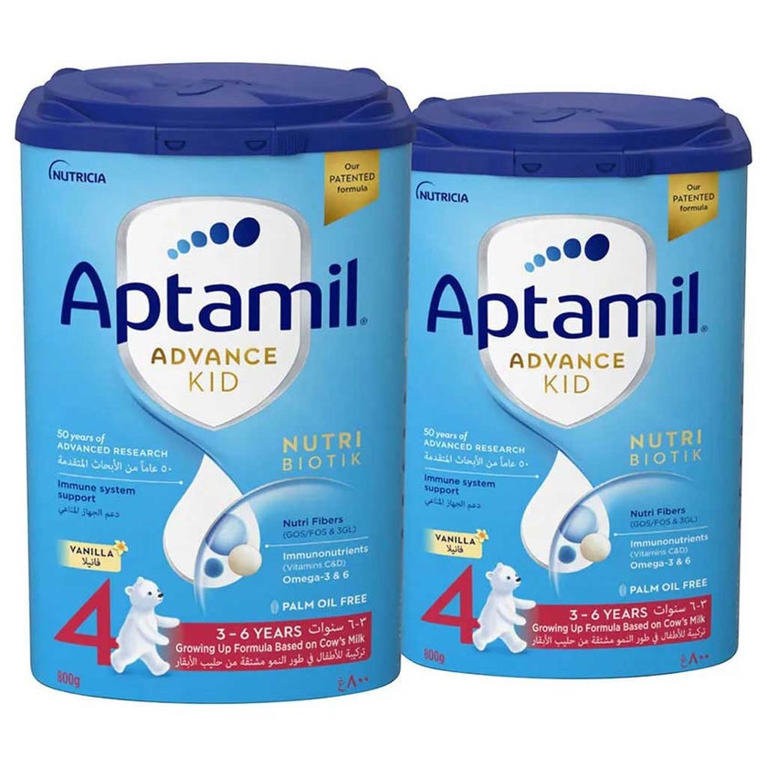 Aptamil Advance Stage 4 Palm Oil Free Growing Up Kids Milk Formula For 3 To 6 Years 800g, Pack of 2's