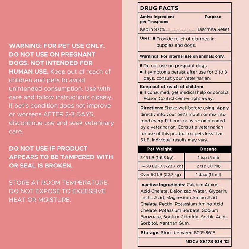 Chew + Heal Stop The Diarrhea Oral Liquid Digestive Aid For Dogs 59ml