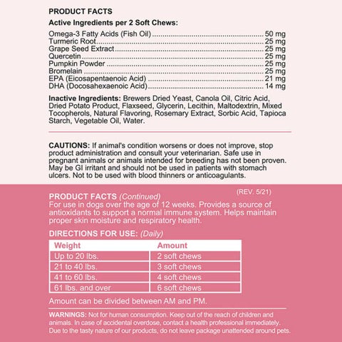 Chew + Heal Omega Soft Chews Allergy Aid For Dogs, Pack of 90's