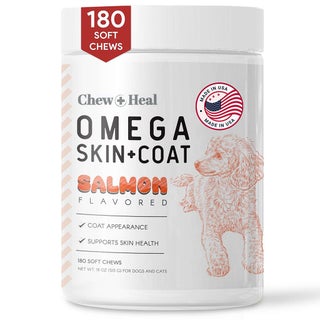 Chew + Heal Omega Skin + Coat Salmon Flavored Soft Chews For Dogs & Cats, Pack of 180's