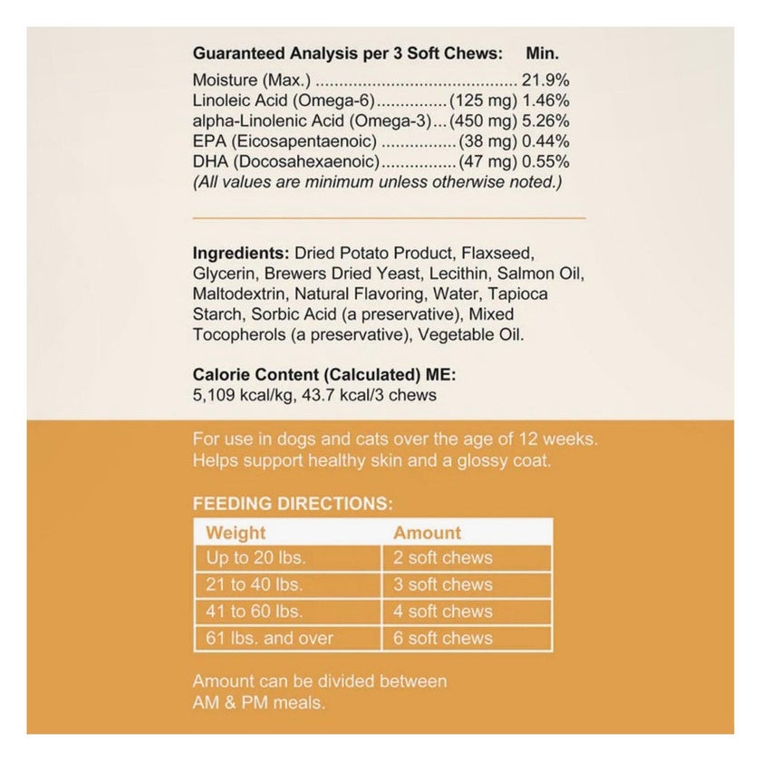 Chew + Heal Omega Skin + Coat Soft Chews For Dogs & Cats, Pack of 60's