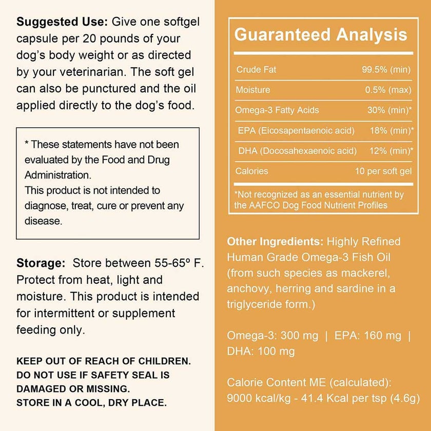 Chew + Heal Wild Caught Omega-3 1000mg Softgels For Dogs & Cats, Pack of 180’s