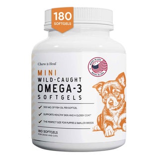 Chew + Heal Mini Wild Caught Omega-3 300mg Softgels For Puppies & Smaller Breeds, Pack of 180’s