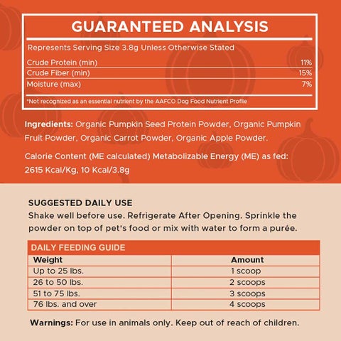 Chew + Heal Organic Pumpkin Digestive Defense Powder For Dogs 454g