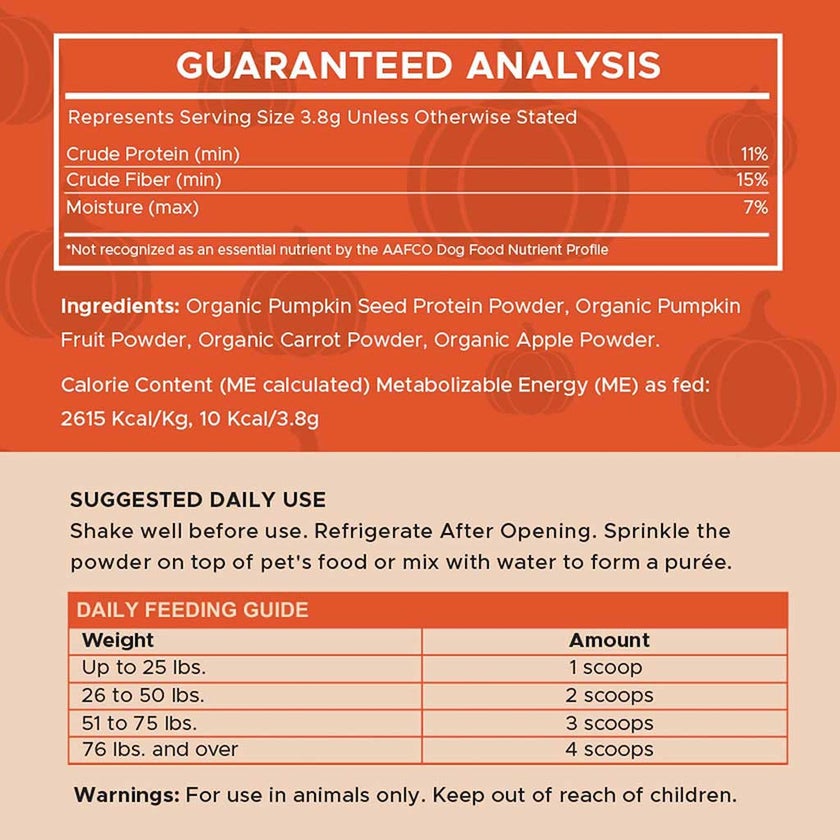 Chew + Heal Organic Pumpkin Digestive Defense Powder For Dogs 454g