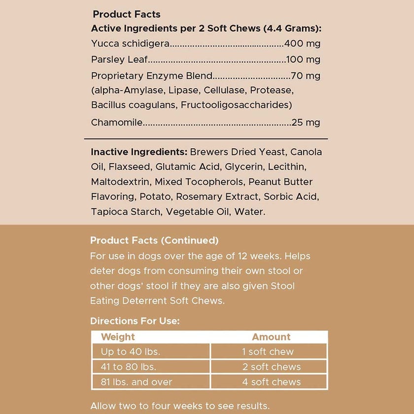 Chew + Heal Stop The Poo Peanut Butter Flavored Soft Chews For Dogs, Pack of 120's