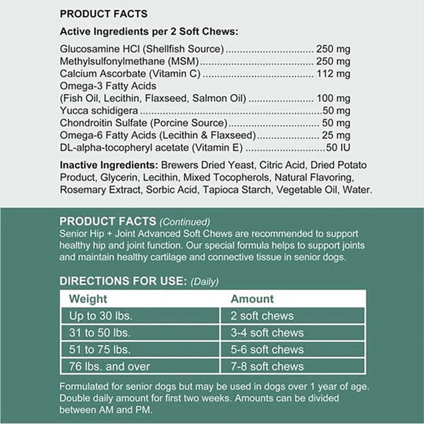 Chew + Heal Senior Hip + Joint Support Soft Chews For Dogs, Pack of 120's