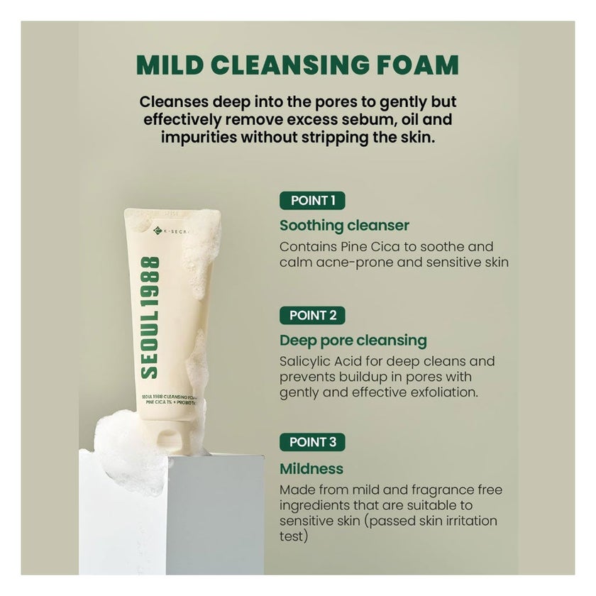 K-Secret Seoul 1988 Pine Cica 1% + Probiotics Cleansing Foam 150ml