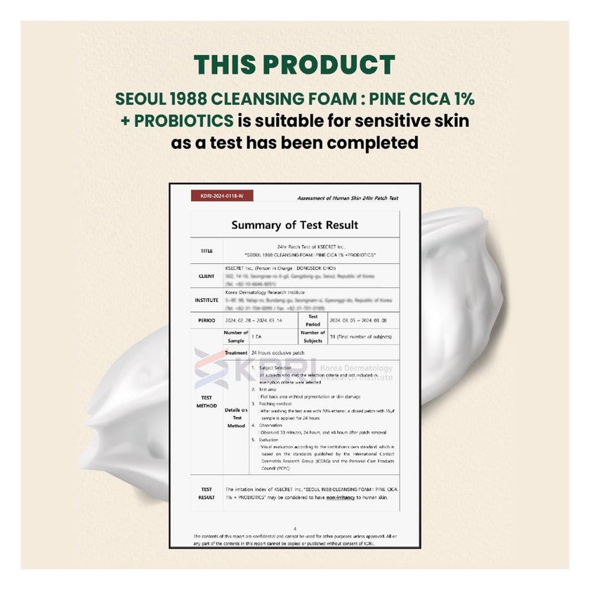 K-Secret Seoul 1988 Pine Cica 1% + Probiotics Cleansing Foam 150ml