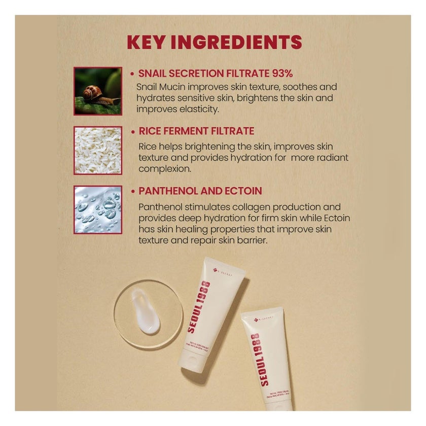K-Secret Seoul 1988 Snail Mucin 93% + Rice Extract Cream 100ml