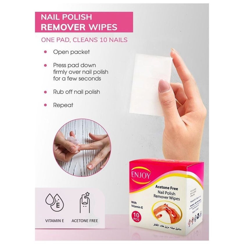 Enjoy Nail Polish Remover Wipes, Pack of 10's