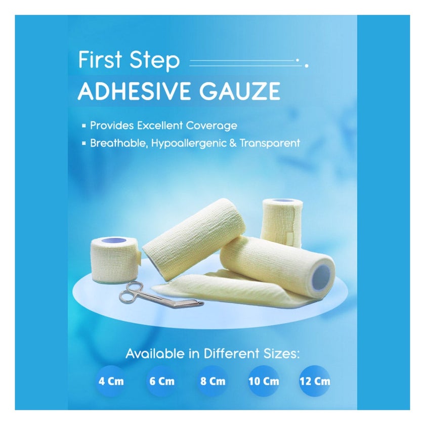 First Step Plus Adhesive Gauze Bandage, Size 8cm x 4m