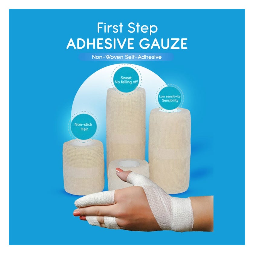 First Step Plus Adhesive Gauze Bandage, Size 8cm x 4m