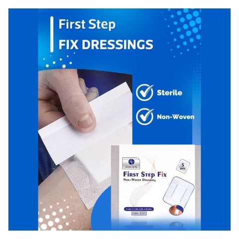 First Step Fix Non-Woven Wound Dressing Pads, 5 x 7cm, Pack of 5's