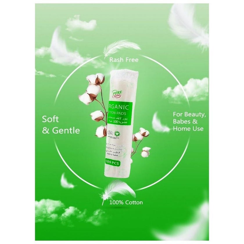 Pure Life Organic Hygienic & Absorbent Cotton Pads, Pack of 100's