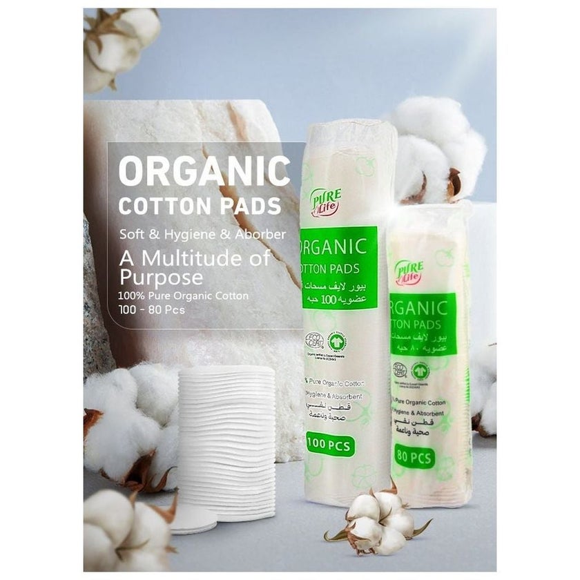 Pure Life Organic Hygienic & Absorbent Cotton Pads, Pack of 100's