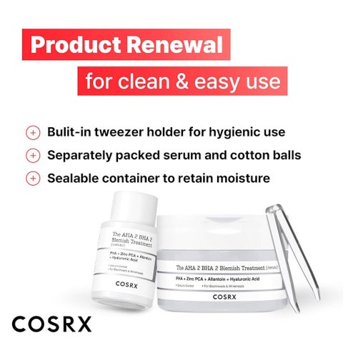 Cosrx AHA 2% BHA 2% Blemish Treatment Serum 50g - 60 Cotton Balls