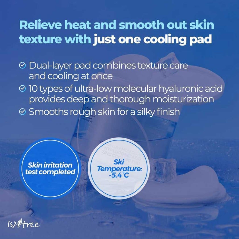 Isntree Ultra Low Molecular Hyaluronic Acid & Zinc Facial Cooling Pads, Pack of 60's