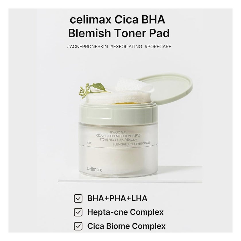 Celimax Ji Woo Gae Cica BHA Blemish Toner Pads, Pack of 60's