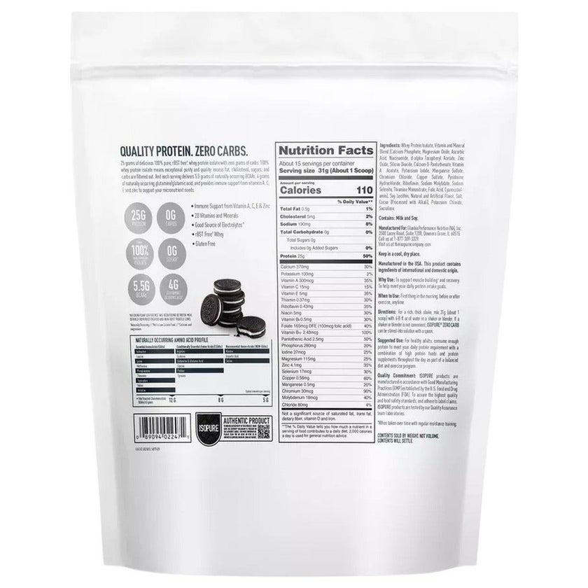 Nature's Best Isopure Zero Carb Protein Powder 1lb, Flavor - Cookies & Cream 